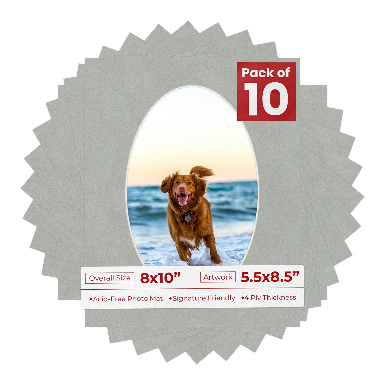 Light Grey Suede Mat Board for 8x10 Frames - Oval Opening for 5.5x8.5 Photos